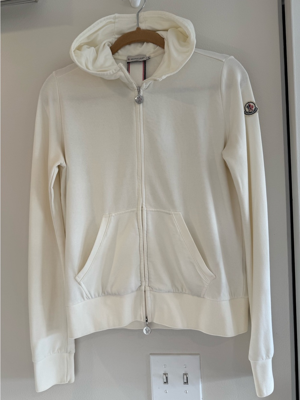 Moncler - Cream Zip-Up Hoodie with Logo Patch - Size M